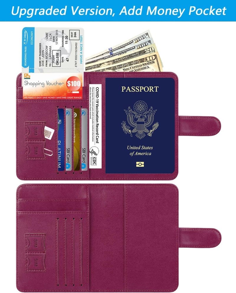 PASCACOO Passport Holder Cover Wallet RFID Blocking Leather Card Case Travel Accessories for Women Men (Z #Purple) - Image 2