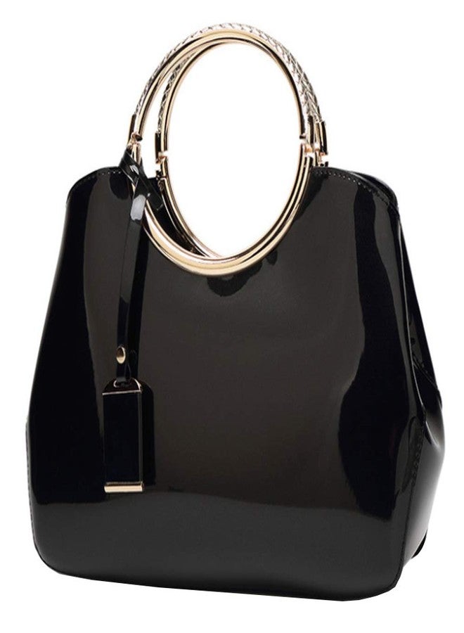 Rullar Women Elegant Handbag and Purse Top Handle Bag Patent Leather Tote Satchel Shoulder Clutch Crossbody Bag with Pendant Black - Image 1