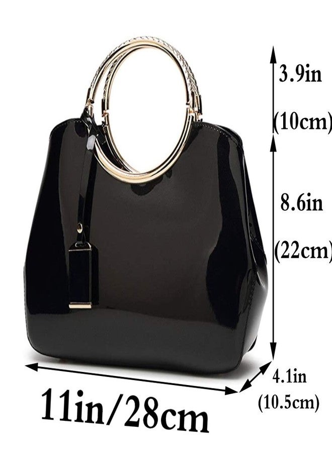 Rullar Women Elegant Handbag and Purse Top Handle Bag Patent Leather Tote Satchel Shoulder Clutch Crossbody Bag with Pendant Black - Image 3