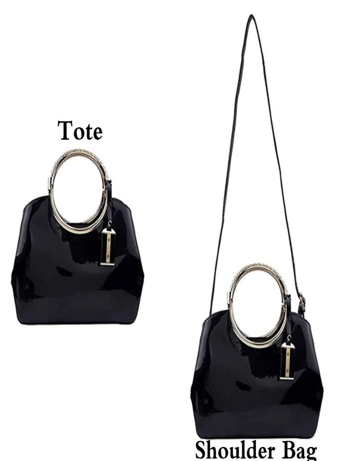 Rullar Women Elegant Handbag and Purse Top Handle Bag Patent Leather Tote Satchel Shoulder Clutch Crossbody Bag with Pendant Black - Image 5