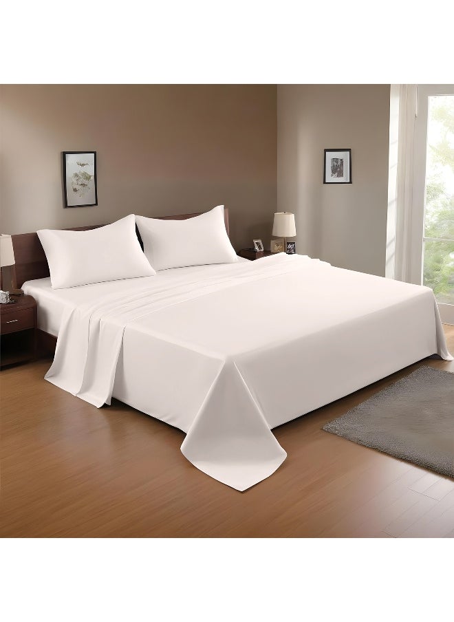 Rest - 3-Piece Ivory Plush 240X260 Flat Bedsheet Set Includes 1 Deep Pocket Flat Bedsheet And 2 Pillow Covers, Breathable And Machine Washable - Image 1