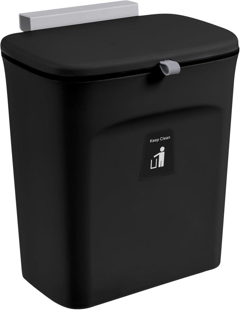 Tiyafuro 2.4 Gallon Kitchen Compost Bin for Counter Top or Under Sink, Hanging Small Trash Can with Lid for Cupboard/Bathroom/Bedroom/Office/Camping, Mountable Indoor Compost Bucket, Black - Image 1