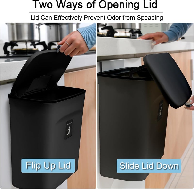 Tiyafuro 2.4 Gallon Kitchen Compost Bin for Counter Top or Under Sink, Hanging Small Trash Can with Lid for Cupboard/Bathroom/Bedroom/Office/Camping, Mountable Indoor Compost Bucket, Black - Image 3