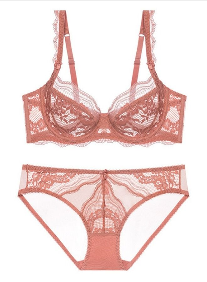 Loquat Breathable Ultra Thin Cup Lace Bra And Panty Set Rose Pink 
