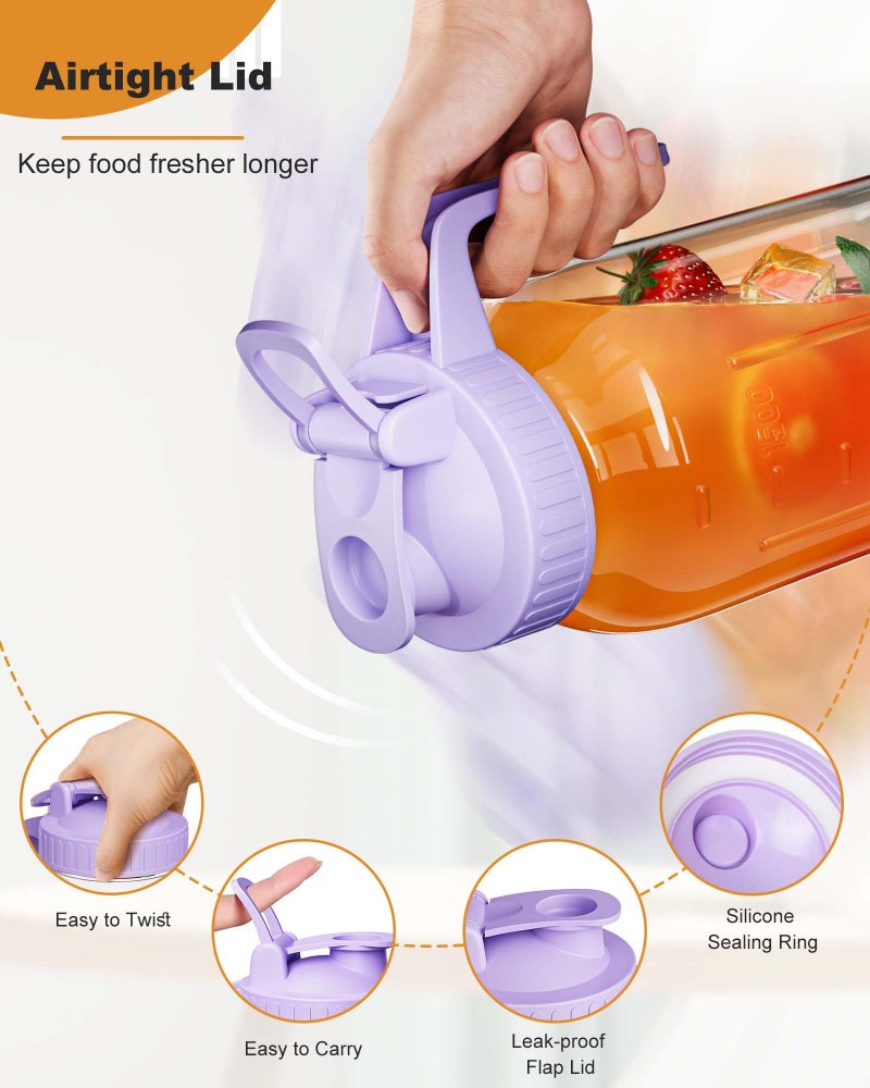 VA1KENE 2 Pack Mason Jar Pitcher â€“ Airtight & Leakproof Glass Pitcher with Lid, 2 Quart (64 oz) 1/2 Gallon Mason Jar with Pour Spout Lid, Ideal for Breastmilk, Cold Brew, Sun Tea and Coffee - Image 4
