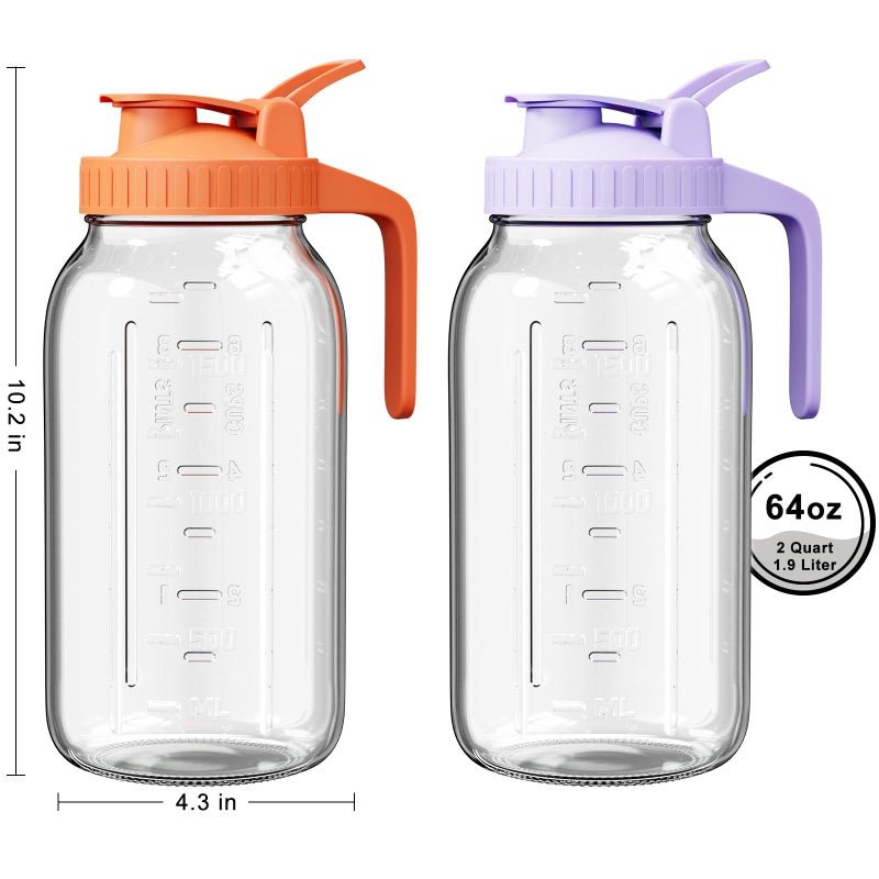VA1KENE 2 Pack Mason Jar Pitcher â€“ Airtight & Leakproof Glass Pitcher with Lid, 2 Quart (64 oz) 1/2 Gallon Mason Jar with Pour Spout Lid, Ideal for Breastmilk, Cold Brew, Sun Tea and Coffee - Image 2