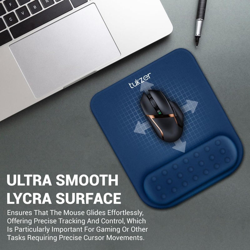 tuKZer Gel Mouse Pad Wrist Rest Memory-Foam Ergonomic Mousepad| Cushion Wrist Support & Pain Relief| Suitable for Gaming, Computer, Laptop, Home & Office Non-Slip Rubber Base (Blue) - Image 3