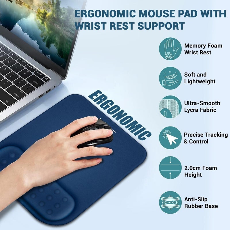 tuKZer Gel Mouse Pad Wrist Rest Memory-Foam Ergonomic Mousepad| Cushion Wrist Support & Pain Relief| Suitable for Gaming, Computer, Laptop, Home & Office Non-Slip Rubber Base (Blue) - Image 2