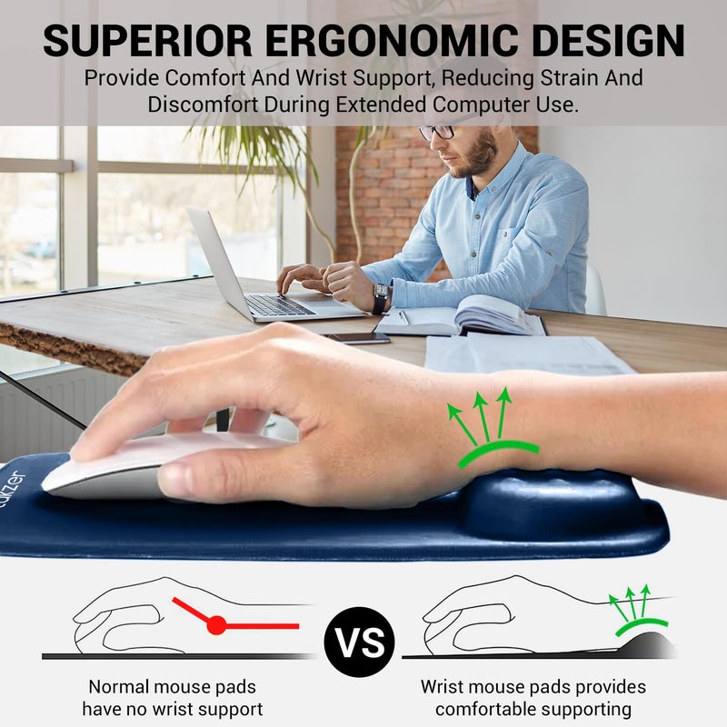 tuKZer Gel Mouse Pad Wrist Rest Memory-Foam Ergonomic Mousepad| Cushion Wrist Support & Pain Relief| Suitable for Gaming, Computer, Laptop, Home & Office Non-Slip Rubber Base (Blue) - Image 4