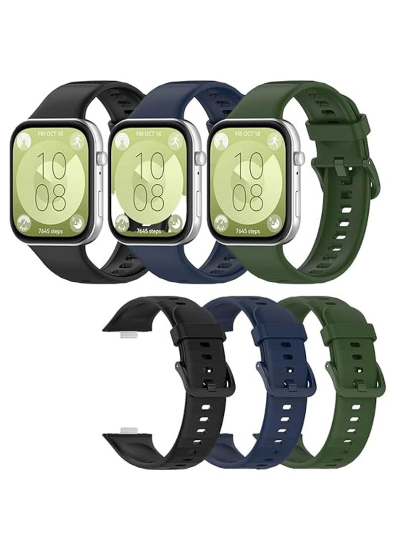 3Pcs Silicone Strap for Huawei Watch Fit 4 Pro/Fit 4/Fit 3, Silicone Replacement Strap Adjustable Wrist Bands (Black+Blue+Green) - Image 1