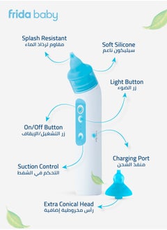 fridababy Electric NoseFrida | Baby Nasal Aspirator | Rechargeable Mucus Sucker with 3 Suction Levels | BPA-Free Silicone Tips | Easy-to-Clean & Hygienic | Congestion Relief  - Image 3