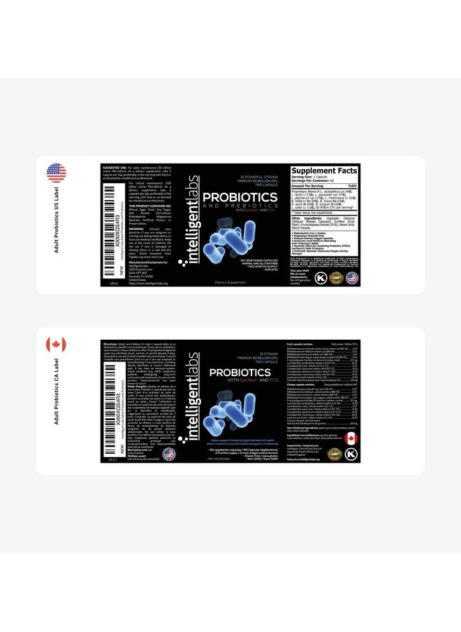 Intelligent Labs - 50 Billion Cfu Probiotic With Prebiotics No Refrigeration Needed With Sunfiber And Fos For 10X More Effectiveness 2 Months Supply Per Bottle - Image 1