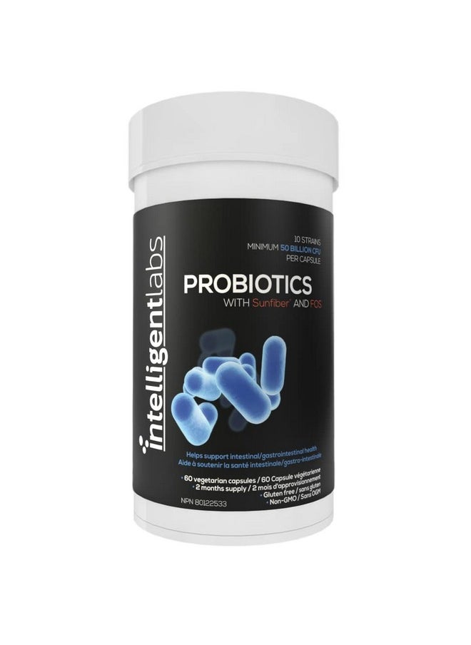 Intelligent Labs - 50 Billion Cfu Probiotic With Prebiotics No Refrigeration Needed With Sunfiber And Fos For 10X More Effectiveness 2 Months Supply Per Bottle - Image 1