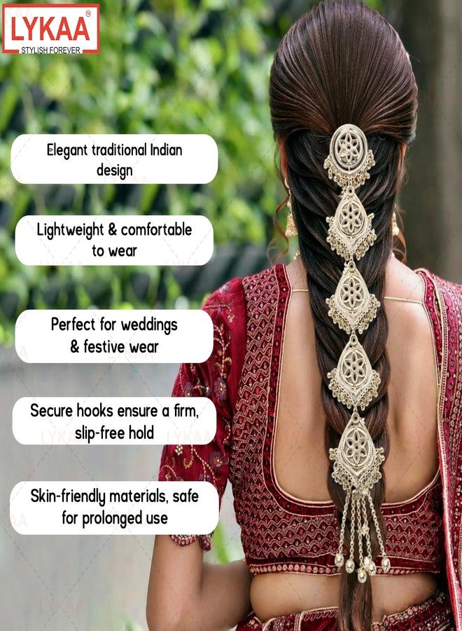LYKAA Silver Tone Oxidized Floral Hair Parandi with Ghungroo Tassels | Traditional Bridal Braid Paranda Hair Accessory for Wedding & Festive Occasion- 1 Pcs - Image 4
