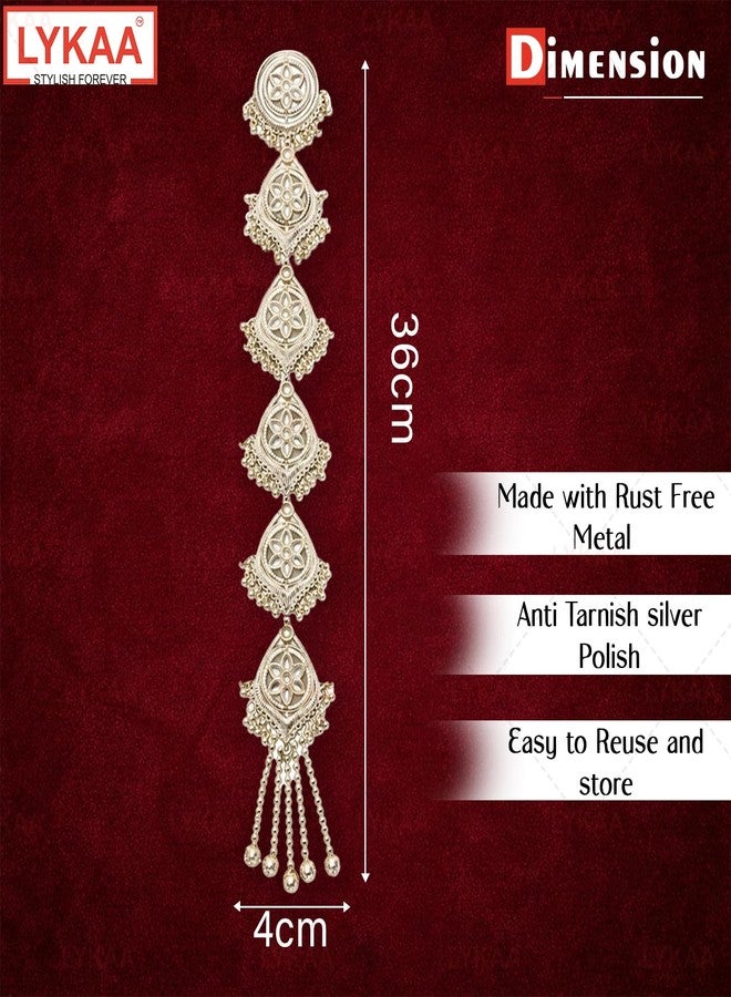 LYKAA Silver Tone Oxidized Floral Hair Parandi with Ghungroo Tassels | Traditional Bridal Braid Paranda Hair Accessory for Wedding & Festive Occasion- 1 Pcs - Image 3