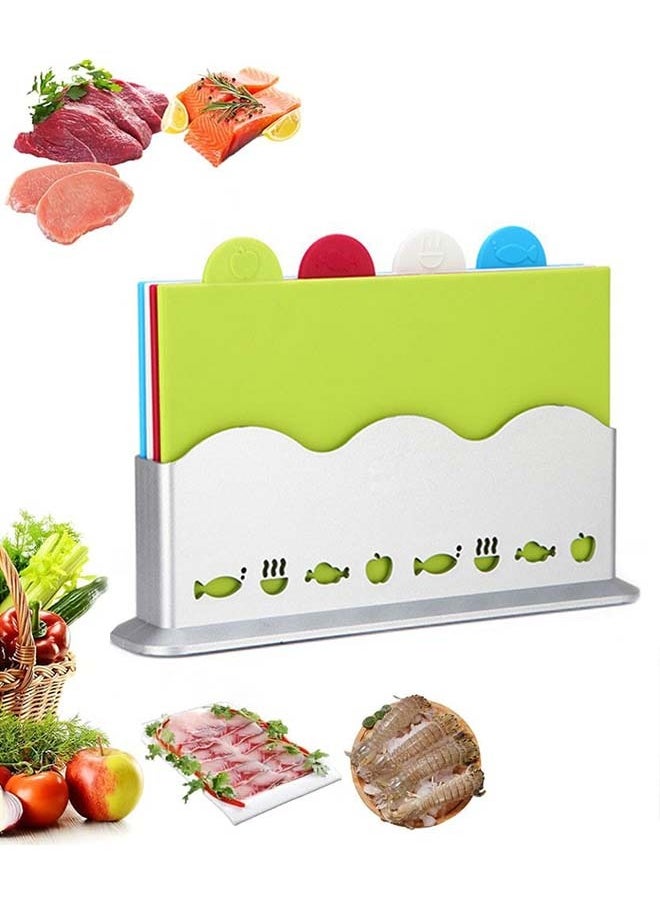 Arabest 4 PCS Cutting Boards, Chopping Board Set with Self-Draining Stand, Non-slip Food Cutting Blocks for Vegetables, Fruits, Meat, Fish, Cooked Food  - Image 1