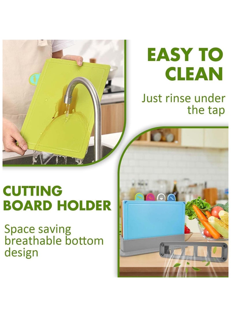 Arabest 4 PCS Cutting Boards, Chopping Board Set with Self-Draining Stand, Non-slip Food Cutting Blocks for Vegetables, Fruits, Meat, Fish, Cooked Food  - Image 3