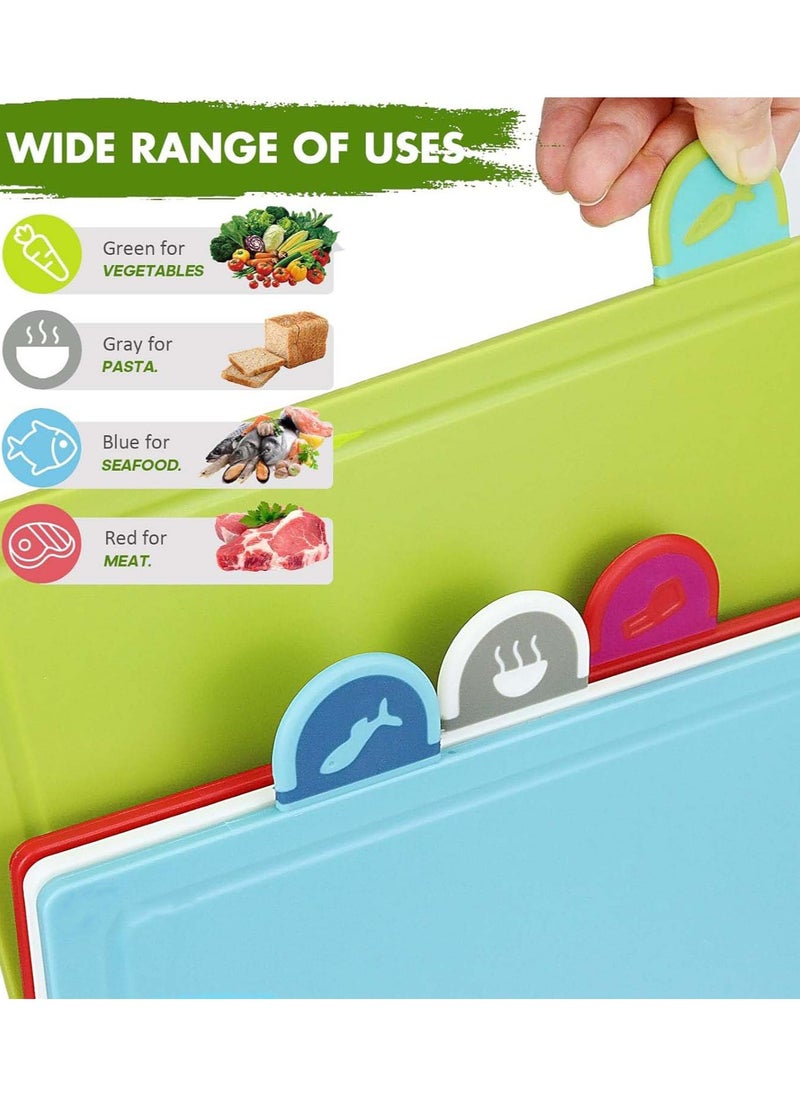 Arabest 4 PCS Cutting Boards, Chopping Board Set with Self-Draining Stand, Non-slip Food Cutting Blocks for Vegetables, Fruits, Meat, Fish, Cooked Food  - Image 2