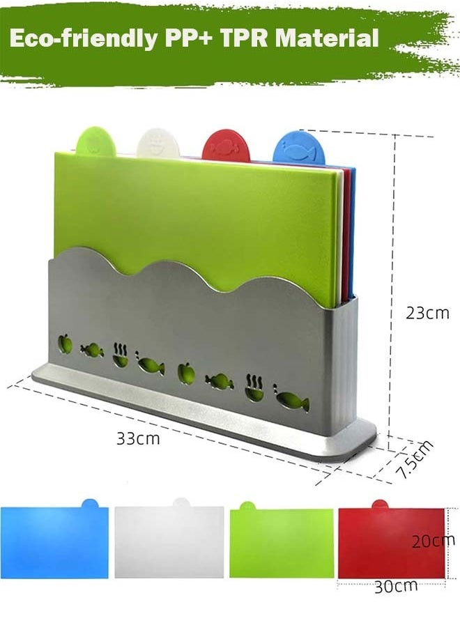 Arabest 4 PCS Cutting Boards, Chopping Board Set with Self-Draining Stand, Non-slip Food Cutting Blocks for Vegetables, Fruits, Meat, Fish, Cooked Food  - Image 4