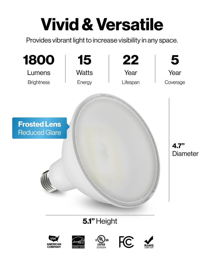 Sunco Lighting Sunco 6 Pack Outdoor Flood Light Bulbs, PAR38 LED Flood Lights Waterproof, 1800 LM, 15W (150W Equivalent), 5000K Daylight, Dimmable, E26 Base, Wet Rated UL. - Image 4