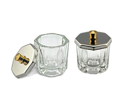ConStore 2PCS Glass Crystal Dappen Dish with Lid Mini Bowl Cups Nail Art Tools Clear Nail Art Equipment for Mixing Liquid Powder - Image 1
