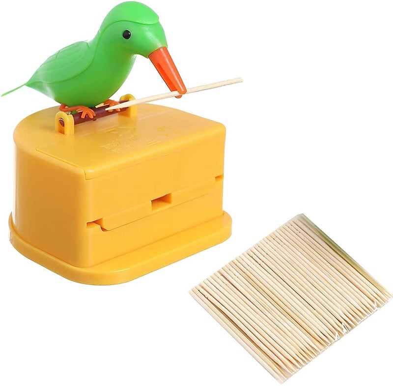 Orrda Orrda Plastic Bird Toothpick Dispenser Toothpick Storage Box Toothpick Holder Bird Design Toothpick Keeper Automatic Pressing Smart Press Get Toothpick Dispenser Yellow Green - Image 1