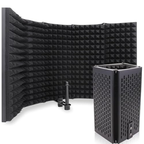TECHBLAZE 5-Panel Microphone Isolation Shield – Vocal Booth Reflection Filter for Home Studio, Podcasting, Singing, and Professional Studio Recording - Image 1