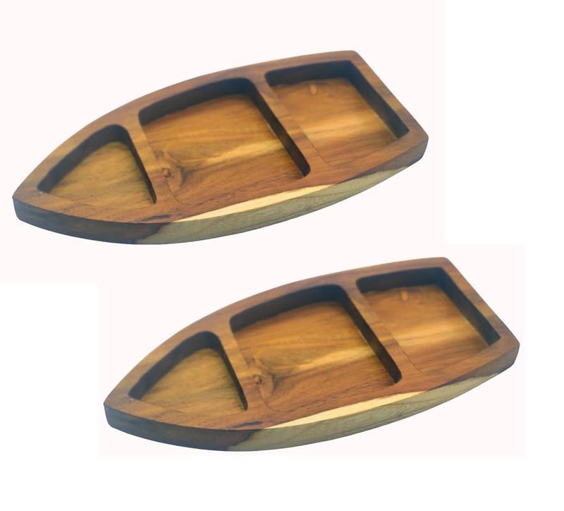 appeasy Wooden 3 Section Serving Platters for Home Decor, Food, Vegetables, Fruit, Snacks, Appetizer Serving Tray.(Set of 2) - Image 1