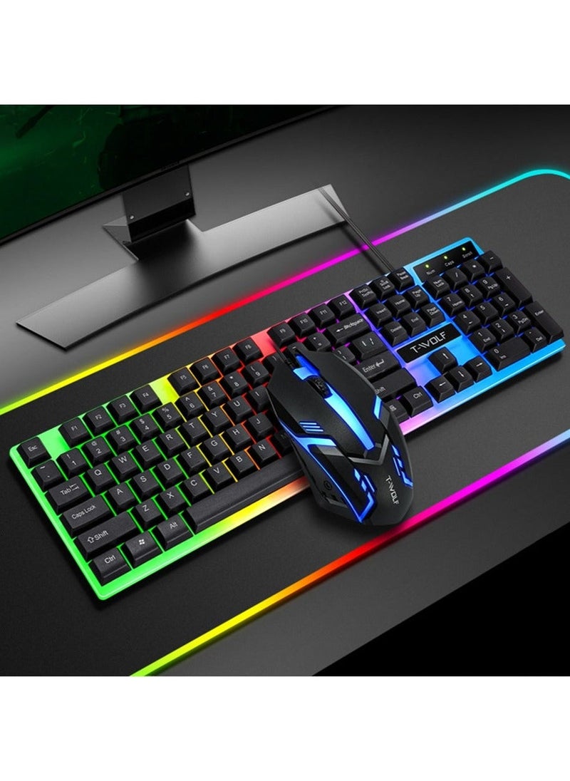 Gaming Keyboard Mouse Combo Rainbow LED Backlit Ambient Light Illuminated Character Wired USB Keyboard Mice Compatible with Windows XP/7/10 MacBook PS4 PS5 Xbox one Value Combo Set - Image 1