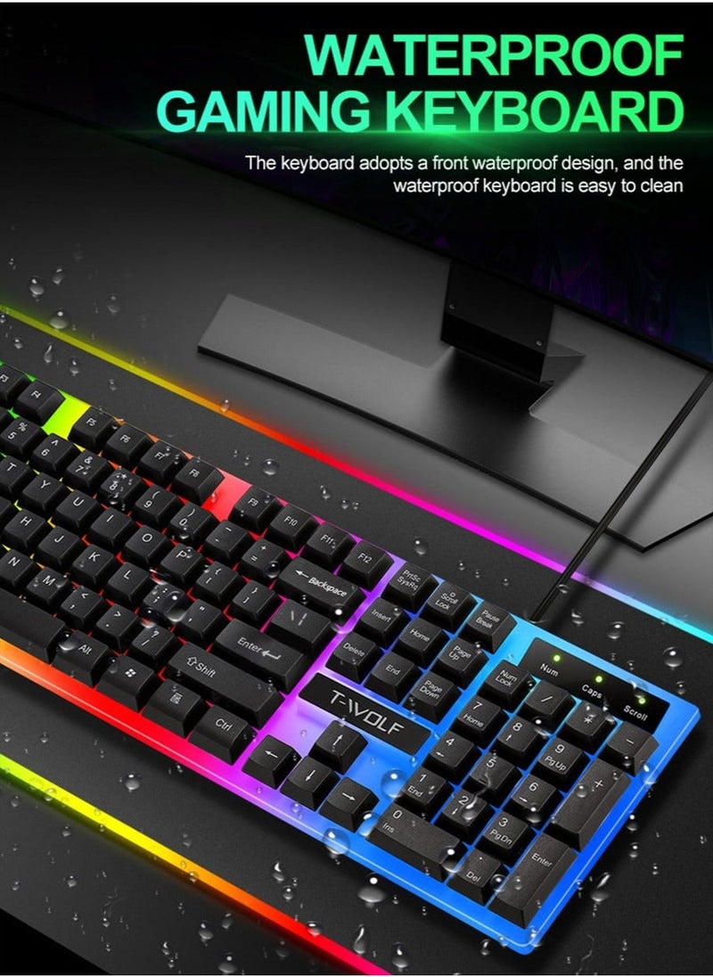 Gaming Keyboard Mouse Combo Rainbow LED Backlit Ambient Light Illuminated Character Wired USB Keyboard Mice Compatible with Windows XP/7/10 MacBook PS4 PS5 Xbox one Value Combo Set - Image 4