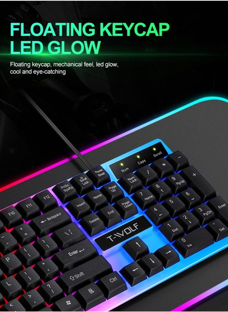 Gaming Keyboard Mouse Combo Rainbow LED Backlit Ambient Light Illuminated Character Wired USB Keyboard Mice Compatible with Windows XP/7/10 MacBook PS4 PS5 Xbox one Value Combo Set - Image 5