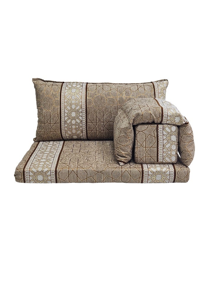 سمارت هوم طقم جلسة أرضية فاخر ٤ في ١ – مجلس عربي تراثي قماش مخمل ناعم، طقم ٤ قطع | ديكور عربي | جلسات خارجية وداخلية - الطقم يتكون من ( مرتبة أرضية و مسند ظهر عريض و ذراع جانبي و مخدة جانبية ) الطقم يناسب كل انواع المجالس والخيم والجلسات الداخلية والخارجية - Image 1