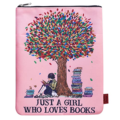 LParkin Just A Girl Who Loves Books, Zipper Book Cover, Gift for Nerd Book, 11" x 8.5", Washable Fabric - Image 1