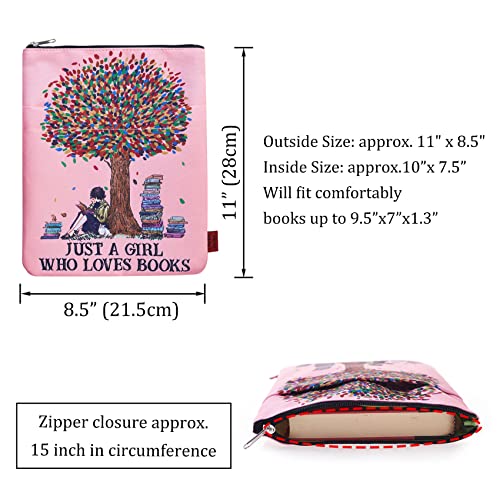 LParkin Just A Girl Who Loves Books, Zipper Book Cover, Gift for Nerd Book, 11" x 8.5", Washable Fabric - Image 5