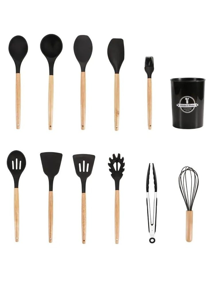Raxoom Nonstick Wooden BBQ Silicone Cooking Kitchen Utensils Organizer Cook Cookware Utensil Set Accessories, 12 PCS. - Image 2