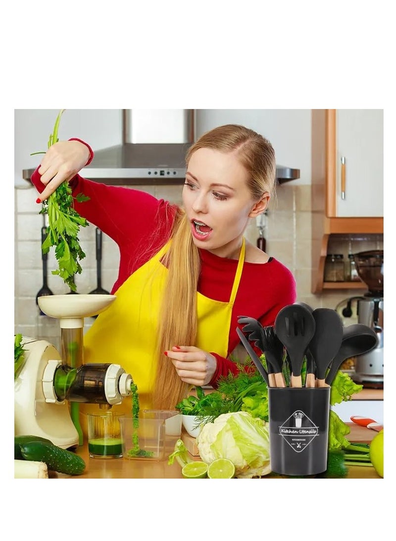 Raxoom Nonstick Wooden BBQ Silicone Cooking Kitchen Utensils Organizer Cook Cookware Utensil Set Accessories, 12 PCS. - Image 5