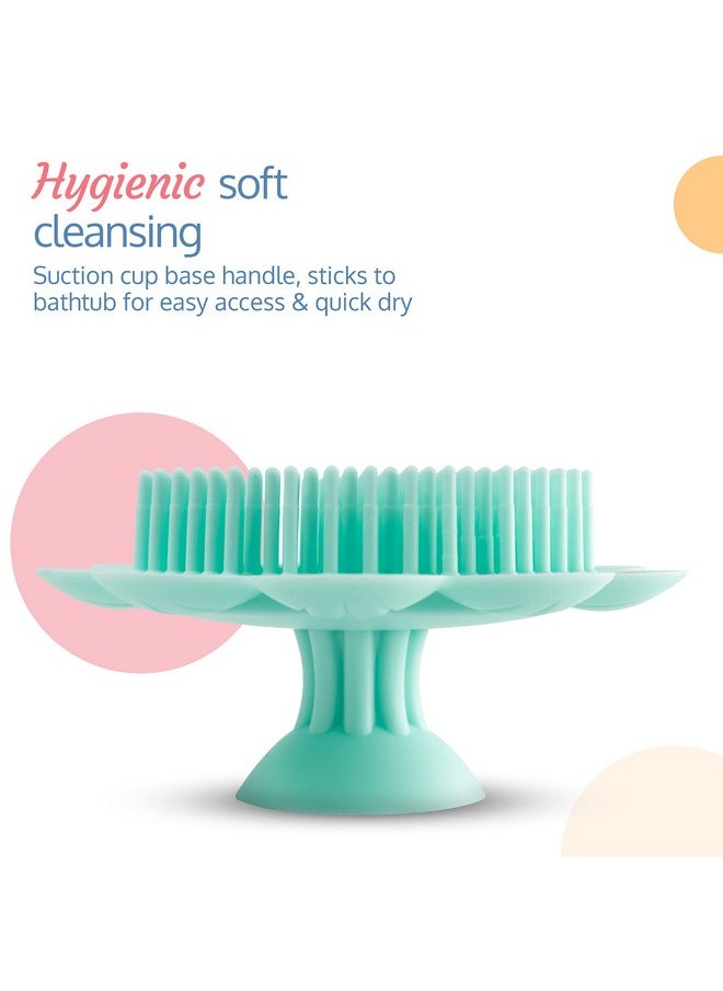 Luvlap - Baby Silicone Shower Brush Baby Bath Scrubber Bath Loofah For Babies Exfoliating Bath Brush Scalp & Body Scrubber Silicone Loofah Body Scrubber Baby Bath Brush (Green) - Image 1