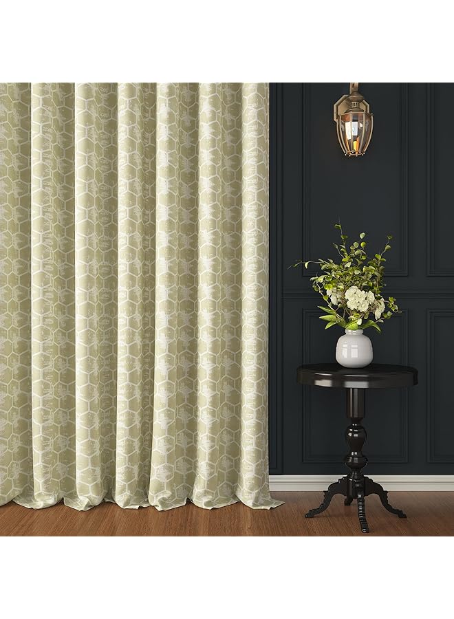 The Bros 9 Feet Hexagon Hive Long Door Curtains for Living Room Bedroom Kitchen, (46 inch X 108 inch), Cream - Image 1