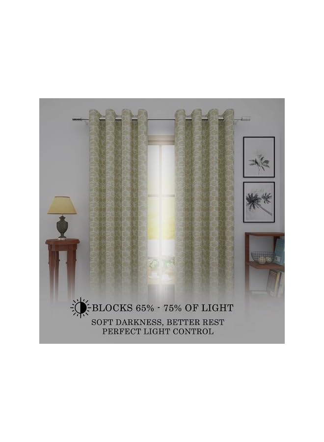 The Bros 9 Feet Hexagon Hive Long Door Curtains for Living Room Bedroom Kitchen, (46 inch X 108 inch), Cream - Image 3