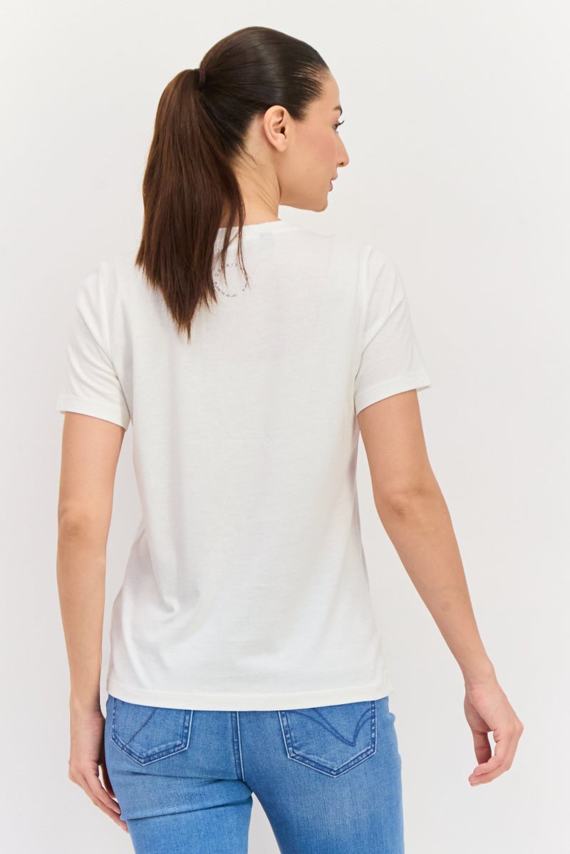 ESPRIT Women Crew Neck Short Sleeves Graphic Print T-Shirt, White - Image 4