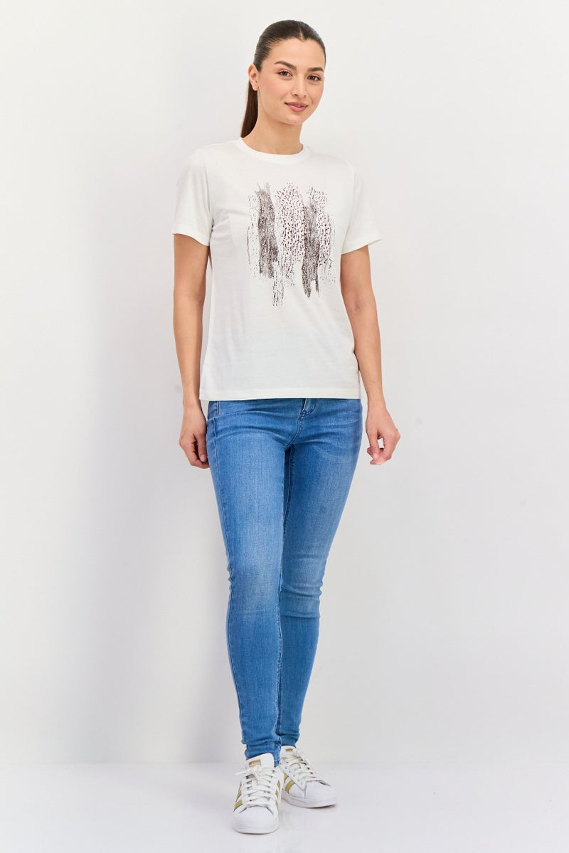 ESPRIT Women Crew Neck Short Sleeves Graphic Print T-Shirt, White - Image 2