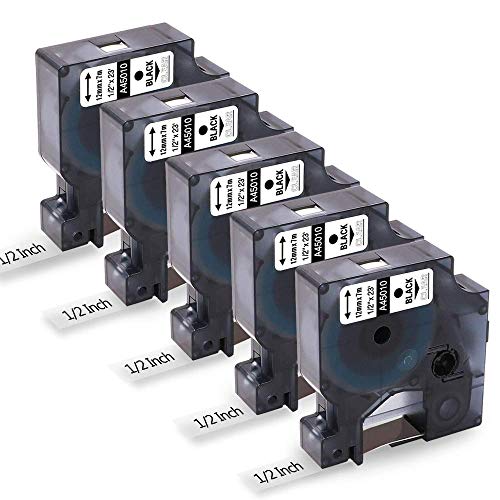 Freshworld 5-Pack Replace for Dymo 45010 S0720500 Black on Clear Label for Dymo d1 Label Tape,1/2 Inch x 23 Ft, Compatible with DYMO ColorPOP! for LabelManager 160 210D 260P 280 360D 420P 450D PnP - Image 1