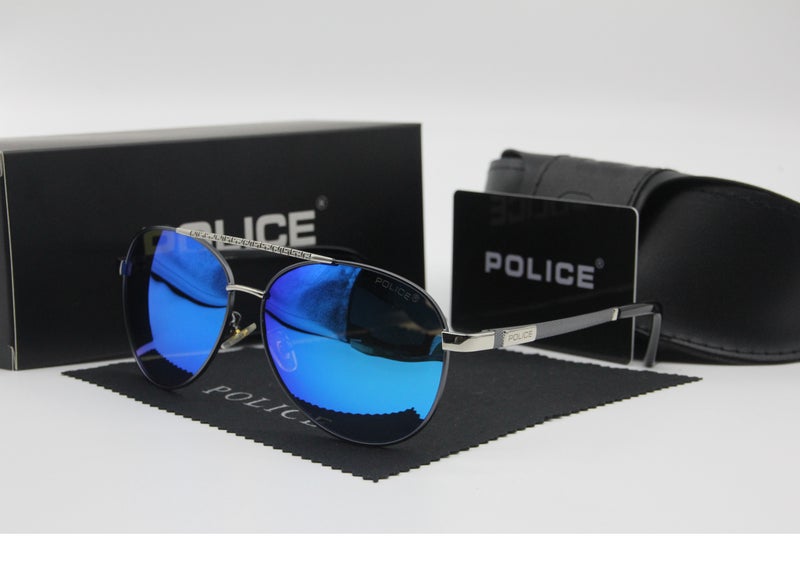 POLICE High Quality Men's Sun Polarized Glasses Metal High-end Sunglasses Gun Silver Frame with Crystal Blue Lenses - Image 1