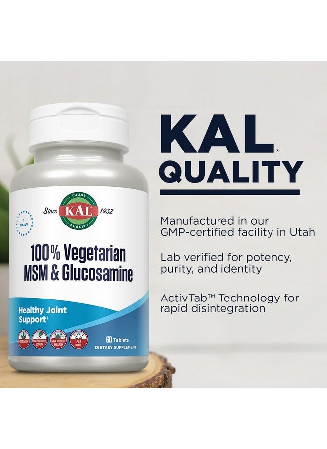 KAL - KAL 100% Vegetarian MSM & Glucosamine - Healthy Joint Support - Vegan Glucosamine and MSM Supplement - Made Without Shellfish - Lab Verified - 60-Day Guarantee - 60 Servings, 60 Tablets - Image 1