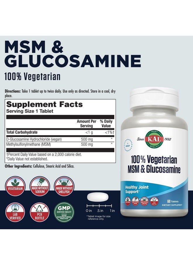 KAL - KAL 100% Vegetarian MSM & Glucosamine - Healthy Joint Support - Vegan Glucosamine and MSM Supplement - Made Without Shellfish - Lab Verified - 60-Day Guarantee - 60 Servings, 60 Tablets - Image 1