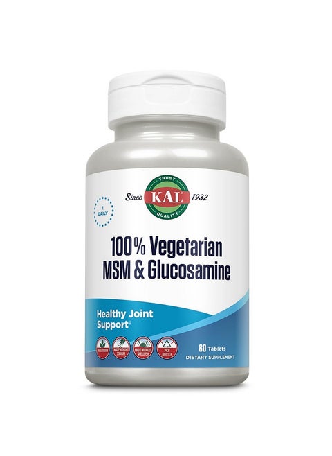 KAL 100% Vegetarian MSM & Glucosamine - Healthy Joint Support - Vegan Glucosamine and MSM Supplement - Made Without Shellfish - Lab Verified - 60-Day Guarantee - 60 Servings, 60 Tablets