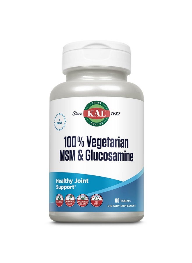 KAL - KAL 100% Vegetarian MSM & Glucosamine - Healthy Joint Support - Vegan Glucosamine and MSM Supplement - Made Without Shellfish - Lab Verified - 60-Day Guarantee - 60 Servings, 60 Tablets - Image 1