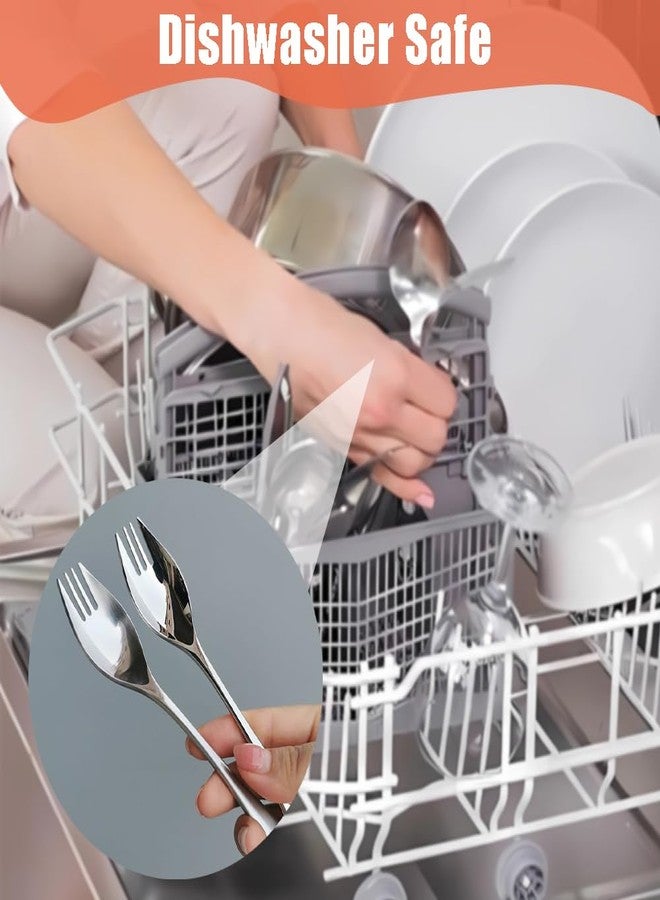 مجموعة شوك وملاعق من الفولاذ المقاوم للصدأ من أوليجيت، شوك سلطة بمقبض طويل، طقم أدوات مائدة آمن غذائيًا للحلويات والآيس كريم والسلطات والشوربات والمعكرونة والسباغيتي، آمن للغسل في غسالة الأطباق، 4 قطع، 7.28 بوصة - Image 4