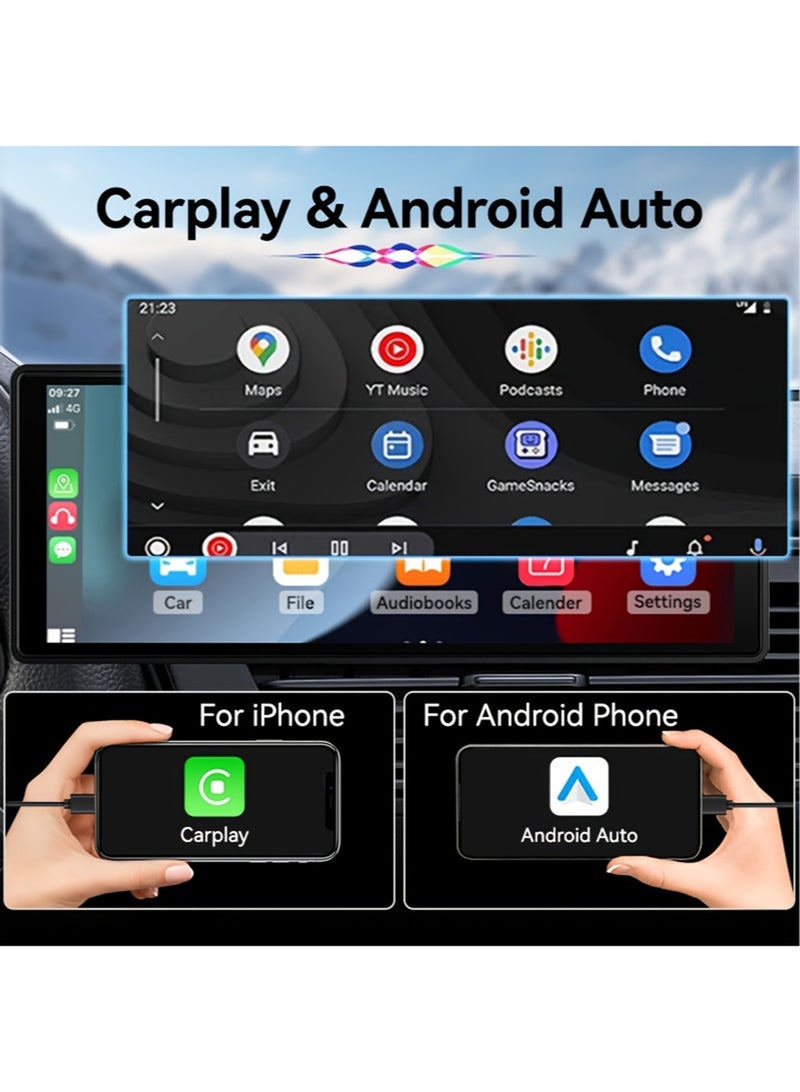 EzzySo 4K Wireless CarPlay with 10.26 Inch Screen 1080P Lens Dash Cam Supports Apple CarPlay Android Auto 5G WiFi Bluetooth FM Wireless Mirroring Portable Car Console Adapter  ﻿ - Image 3