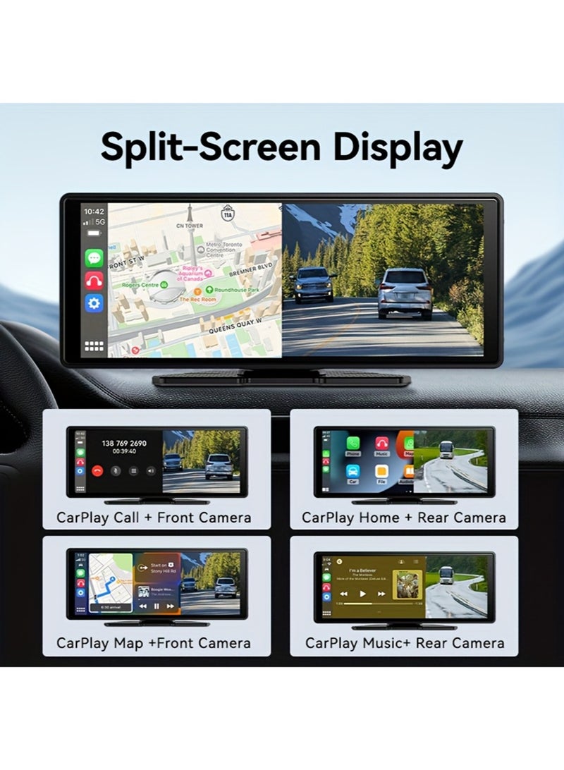 EzzySo 4K Wireless CarPlay with 10.26 Inch Screen 1080P Lens Dash Cam Supports Apple CarPlay Android Auto 5G WiFi Bluetooth FM Wireless Mirroring Portable Car Console Adapter  ﻿ - Image 5